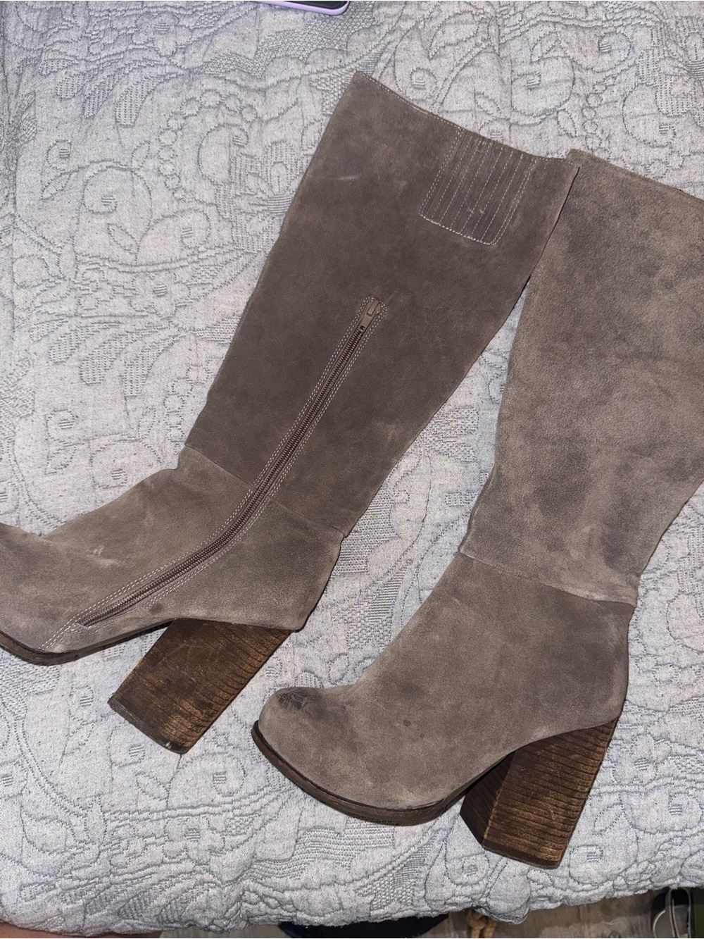 Jeffrey Campbell Suede Gray Chunky Heel Boots 7.5